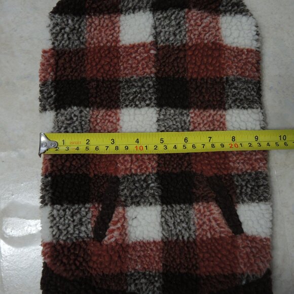 Dog Thick Fleece Coat w/ Pockets Rust Red, Brown & Ivory Check Pattern Size S/M - Picture 13 of 14
